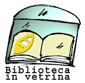 logo di biblioteca in vetrina - disegno libro in vetrina
